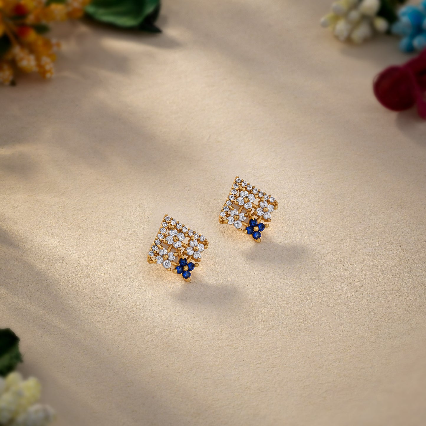 golden blue enchantment lattice earrings