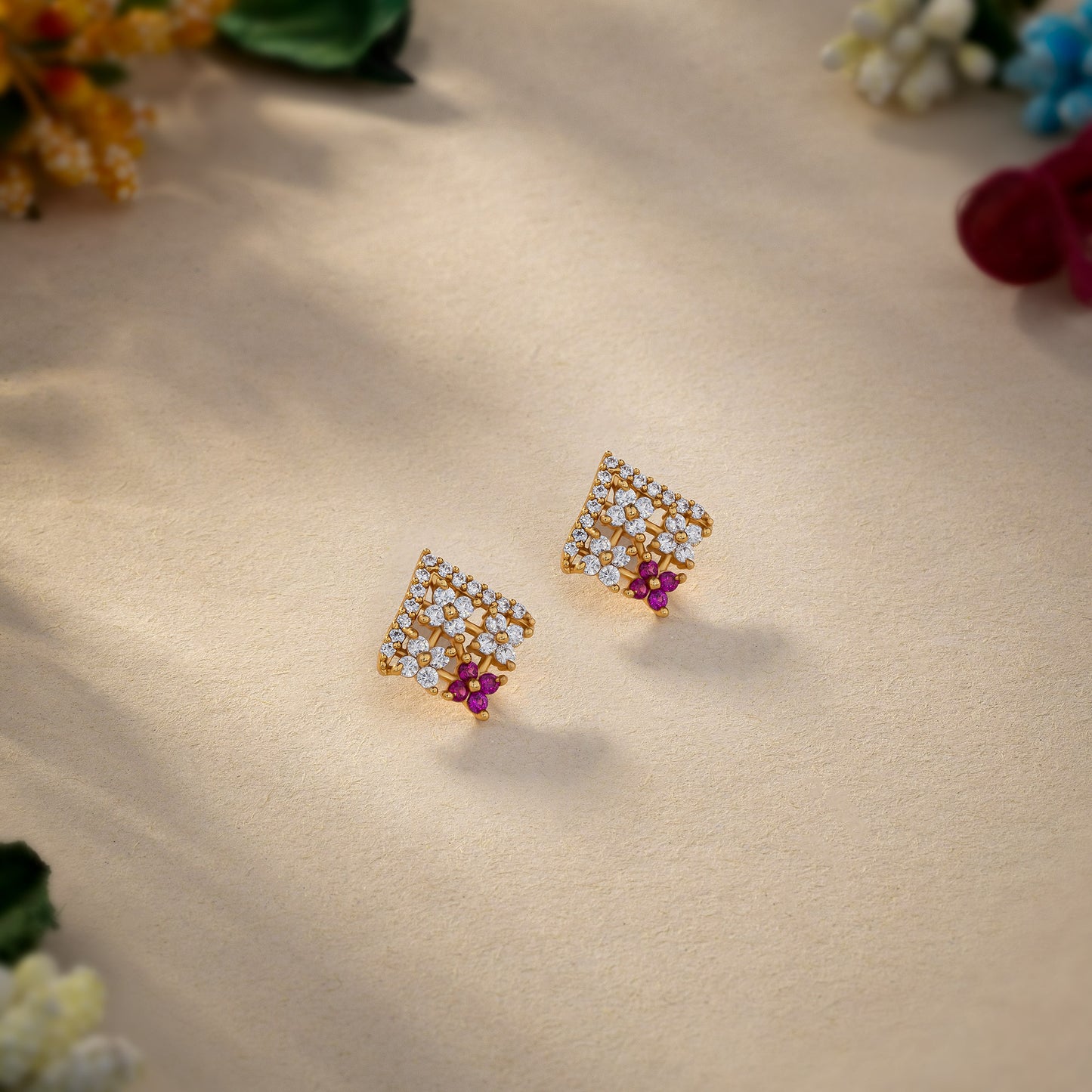 golden red enchantment lattice earrings