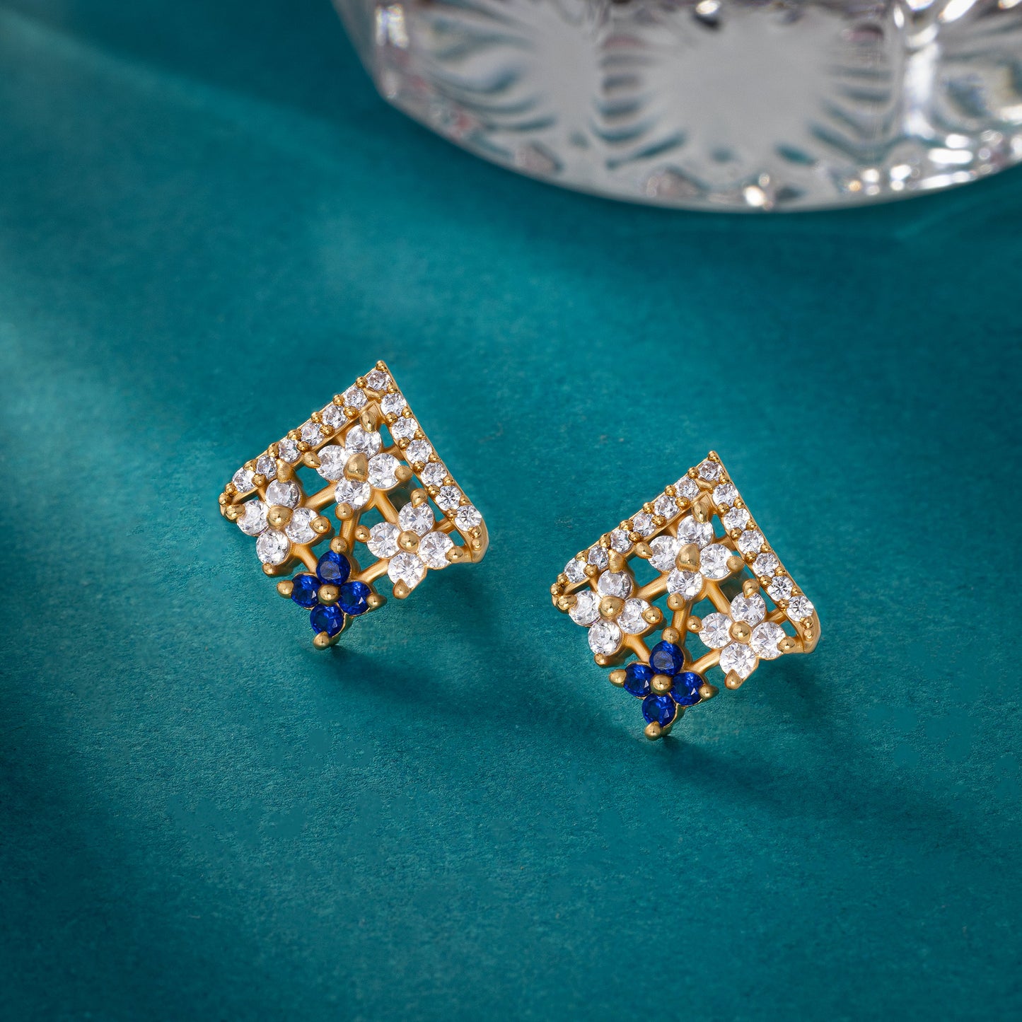 golden blue enchantment lattice earrings