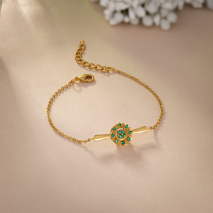 Bracelet_Green Stone_Golden_1