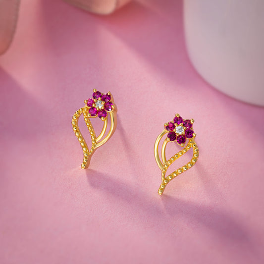 Pair of Golden Earrings with Diamonds and Stones