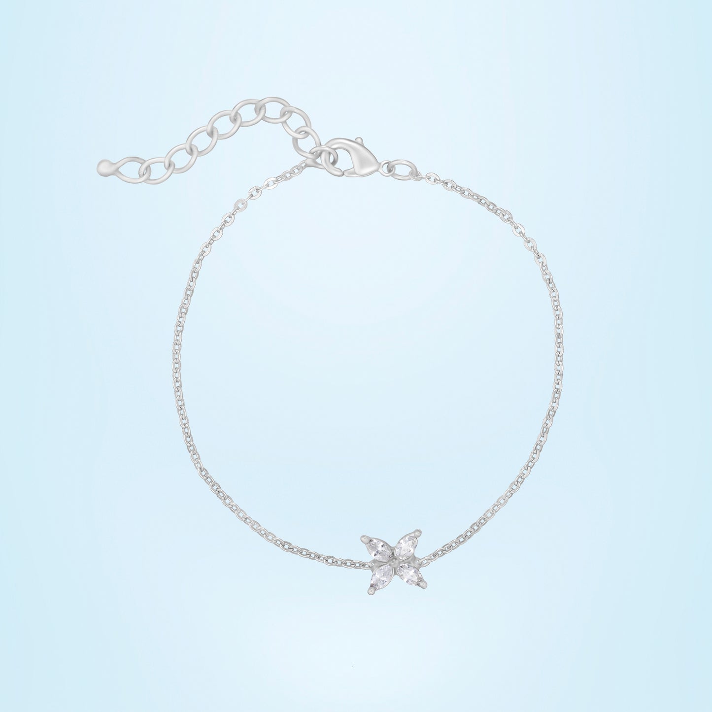 silver bracelet with a small white butterfly