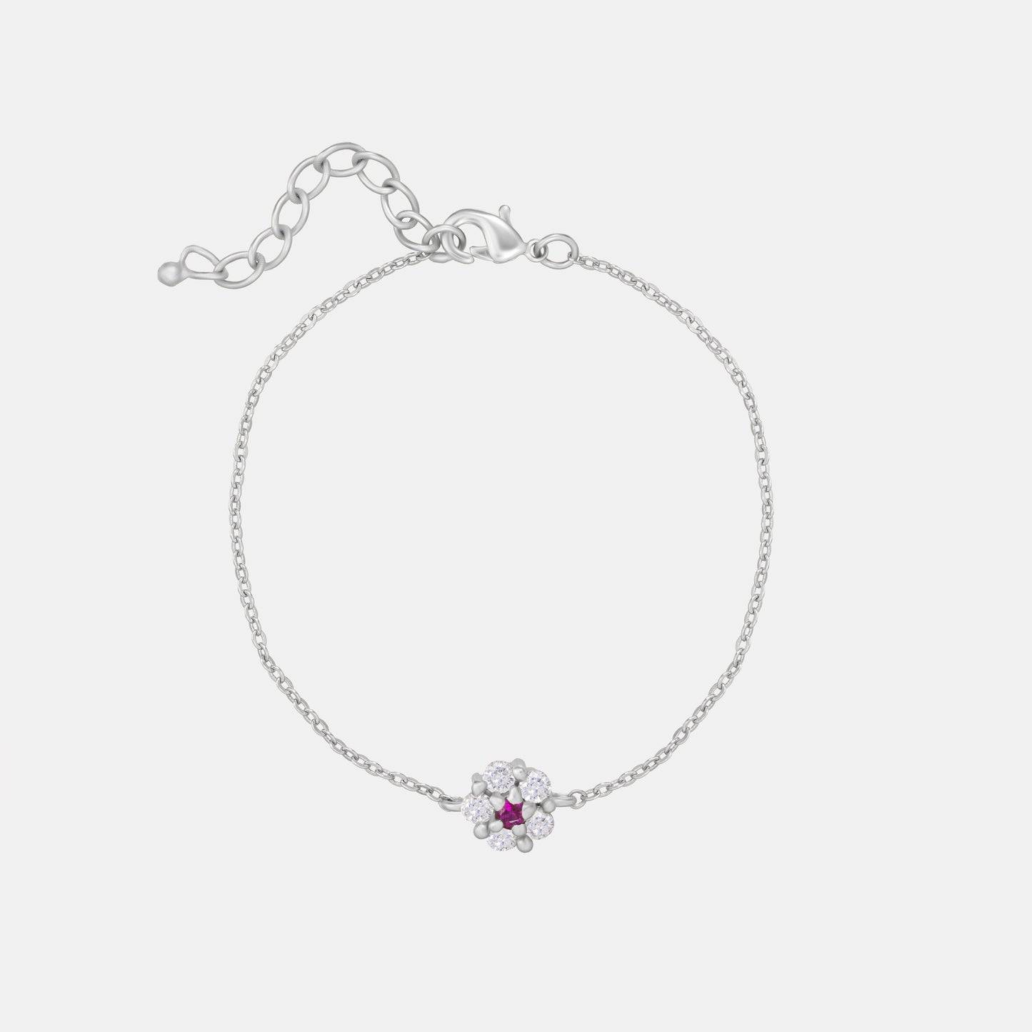 silver floral bracelet with diamond stone petals