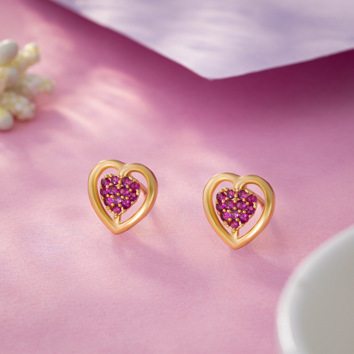 red radiant heart studs