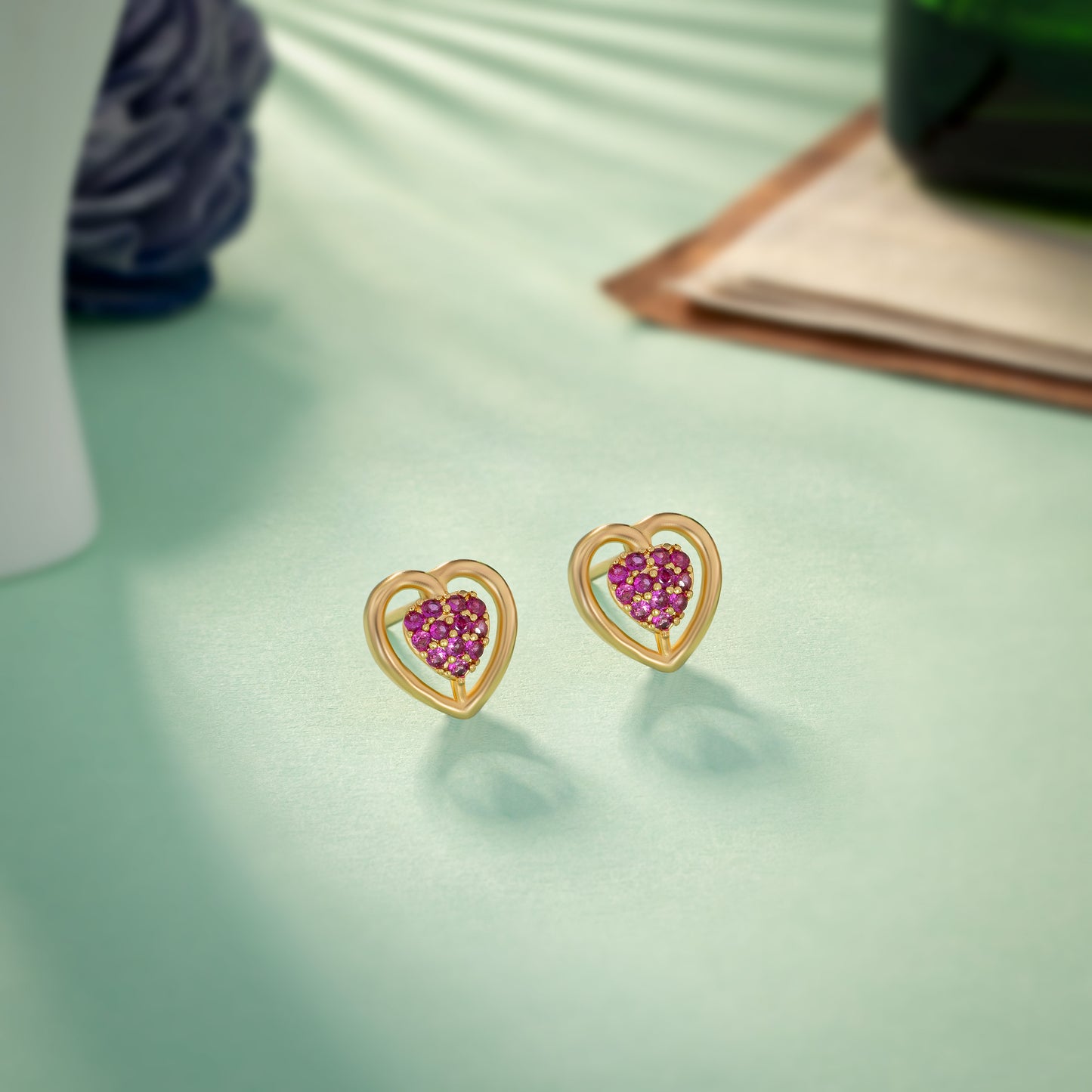 red radiant heart studs