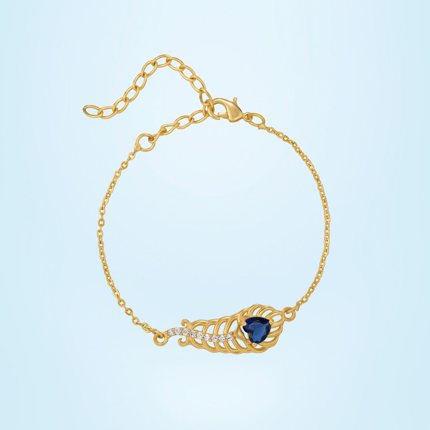 blue peacock feather golden bracelet