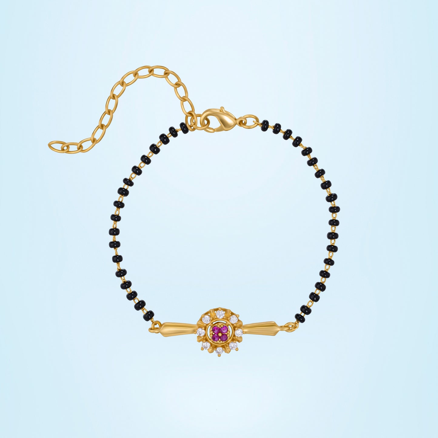 mangalsutra red stone flower bracelet