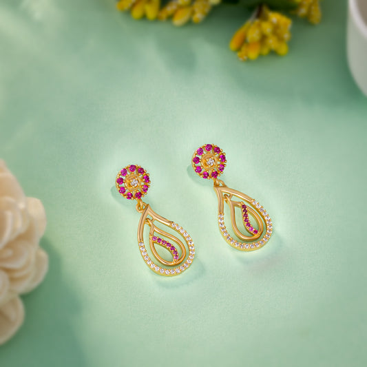 The Golden Earrings with Ruby and Diamonds