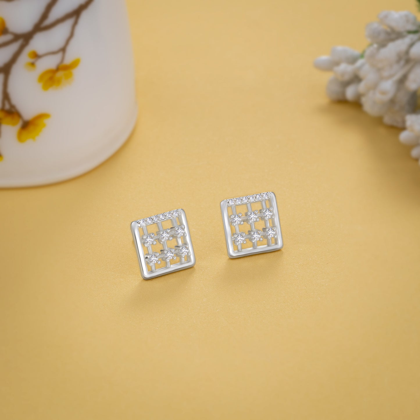 white silver radiant grid studs