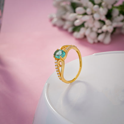 Golden Ring with a Tourmal Stone and Diamonds