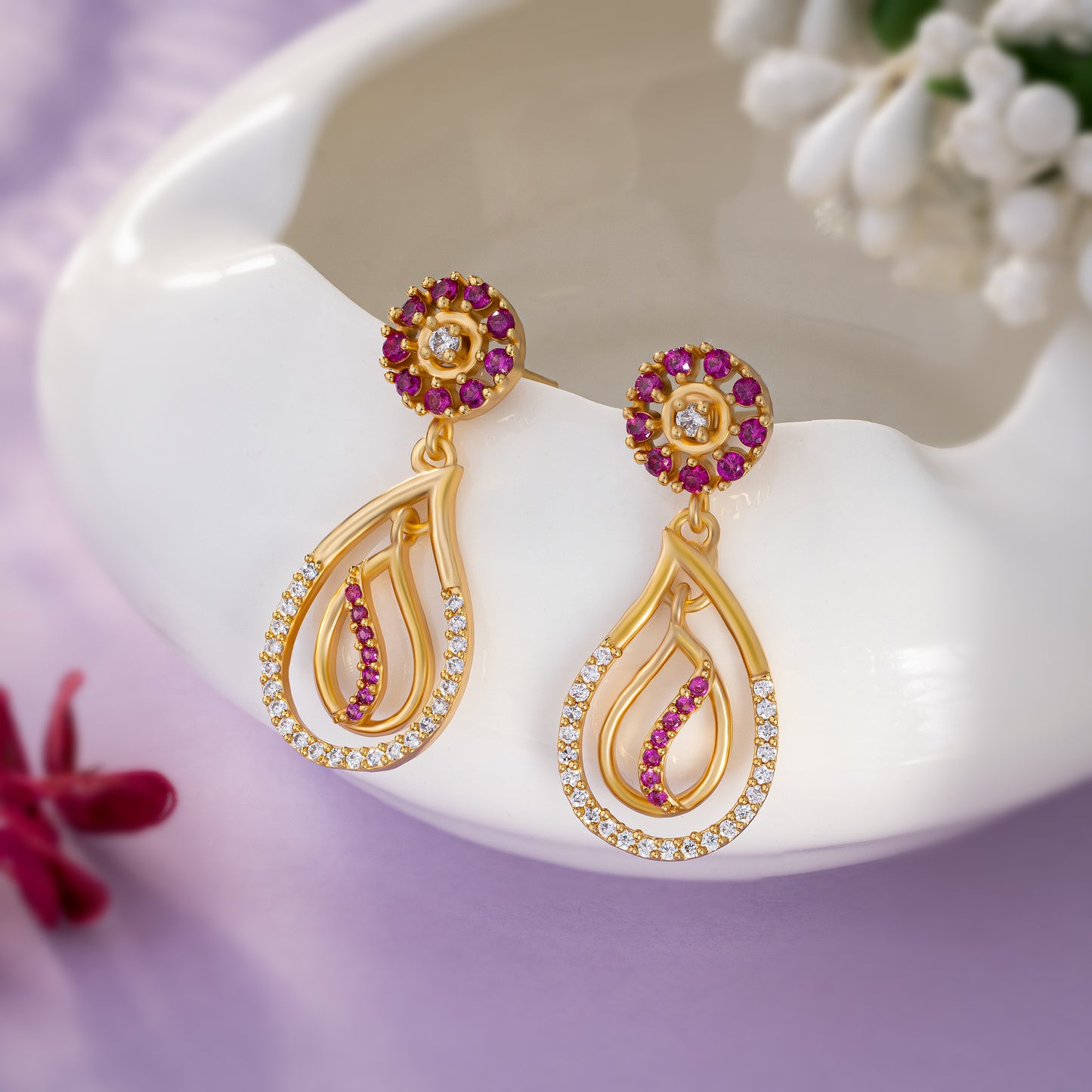 earring_red stone_golden_2