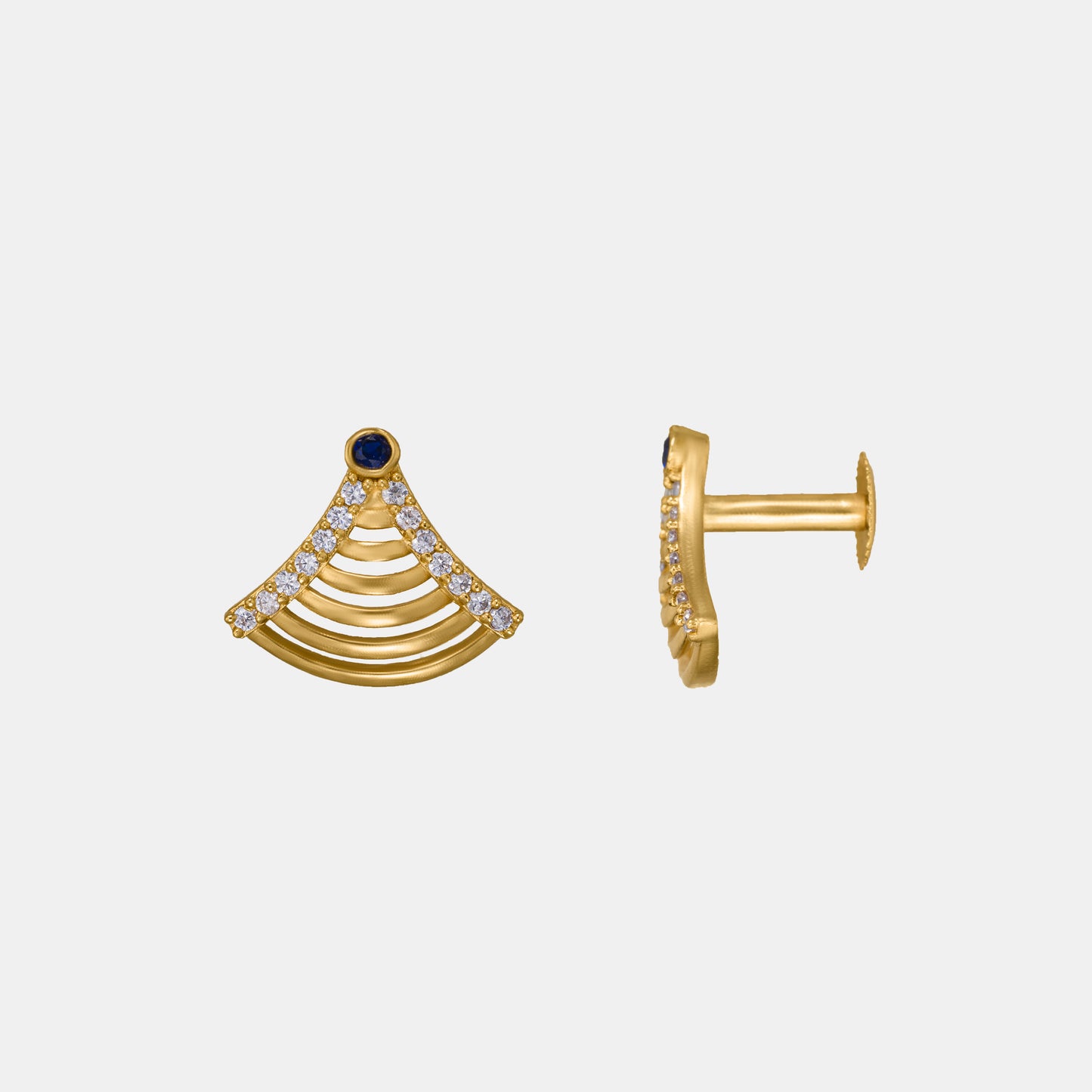 pair of golden earrings with sapphire and diamonds