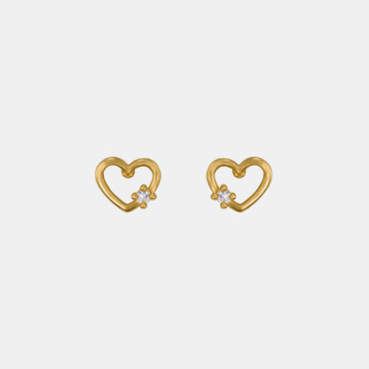 Pair of Golden Earrings with a Heart Shaped Diamond