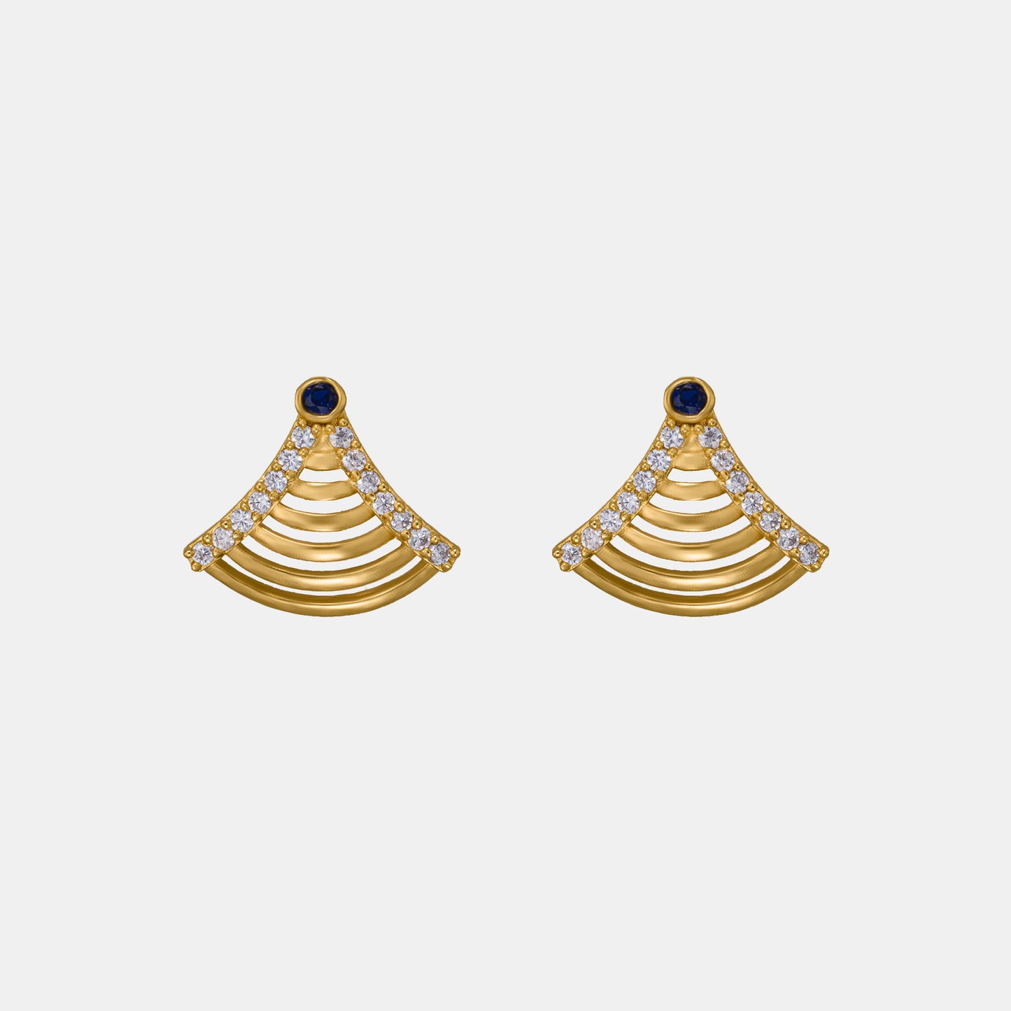 pair of golden earrings with sapphire and diamonds