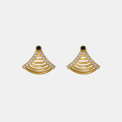 Pair of Golden Earrings with Sapphire and Diamonds