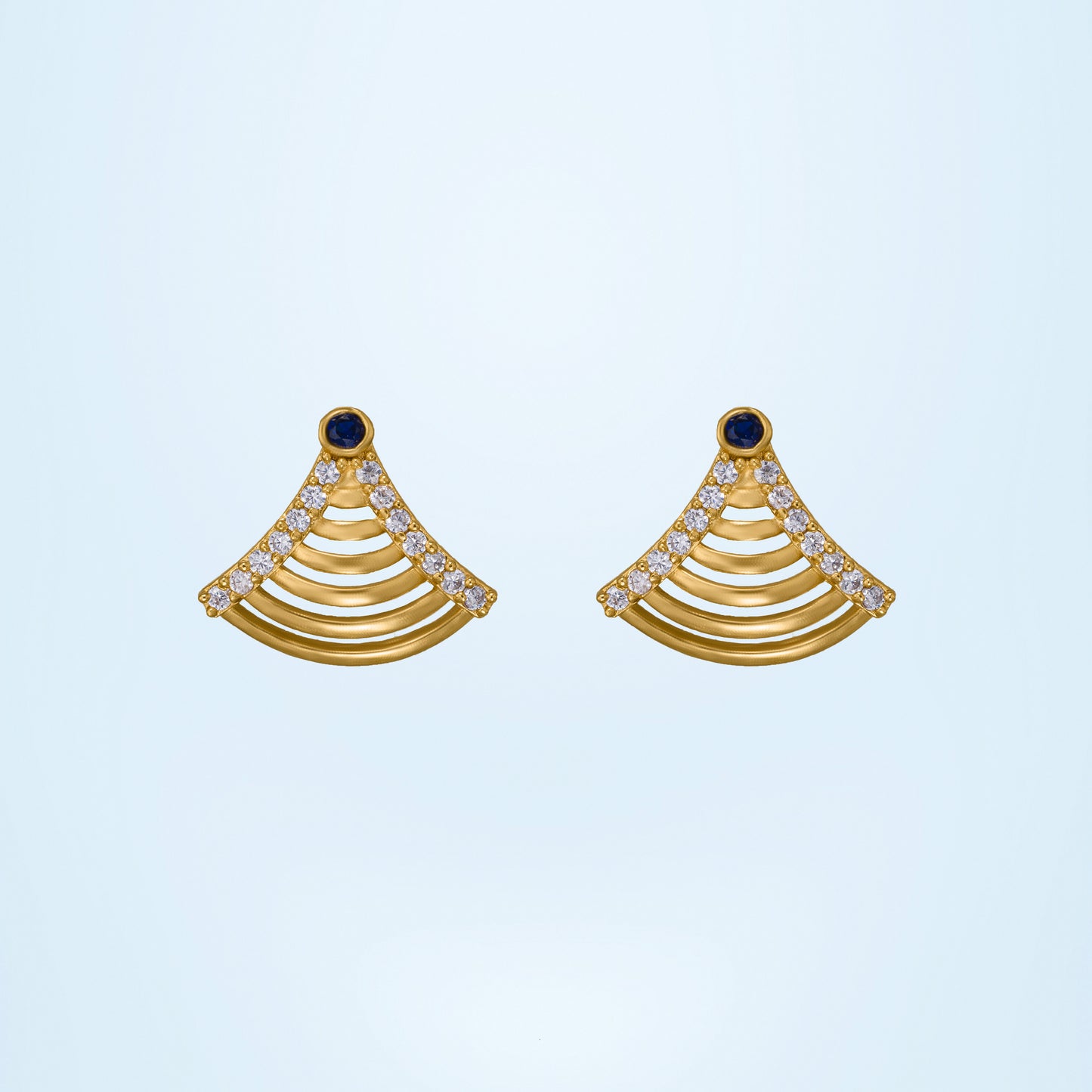 pair of golden earrings with sapphire and diamonds