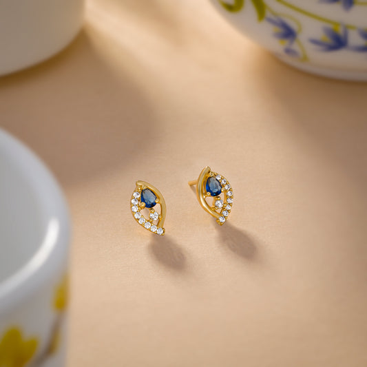 Pair of Golden Earrings with Blue Sapphire and Diamonds