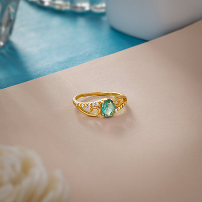 Golden Ring with a Tourmal Stone and Diamonds