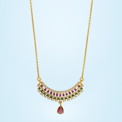 Golden Necklace with a Ruby and Emerald Stone