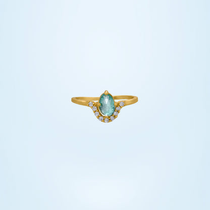 Golden Ring with a Stone and White Diamonds