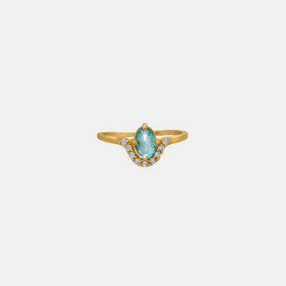 Golden Ring with a Stone and White Diamonds