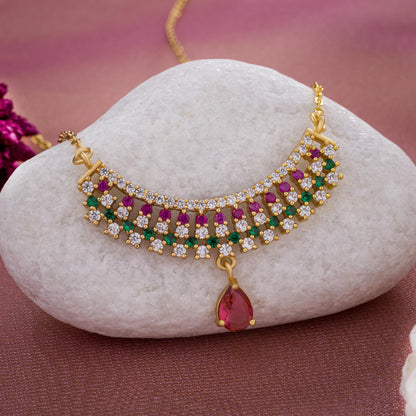 Golden Necklace with a Ruby and Emerald Stone