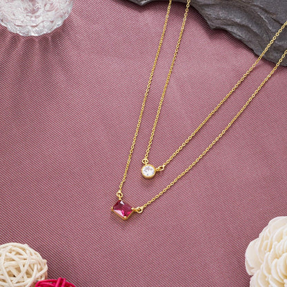 Dual Layered Golden Chain Necklace with Stone