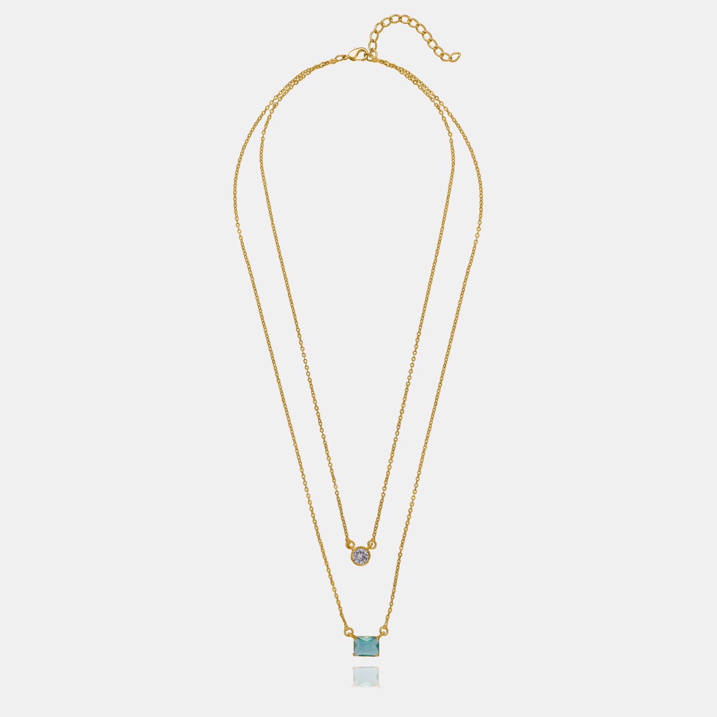 dual layered golden chain necklace with stone