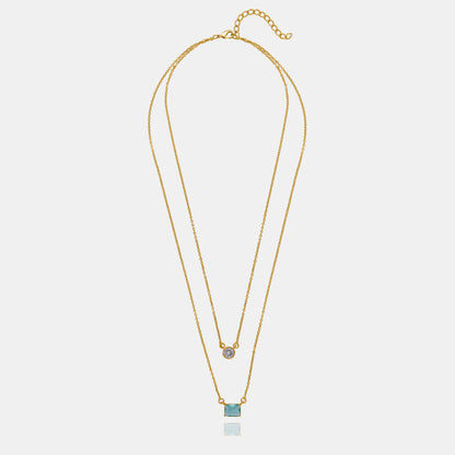 Dual Layered Golden Chain Necklace with Stone