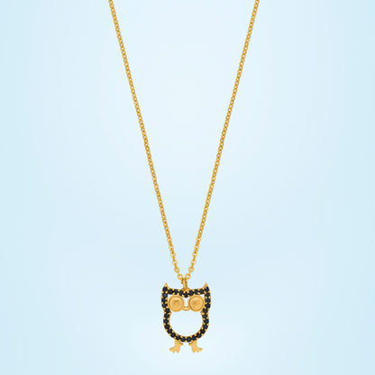 Golden Necklace with a Black and White Owl