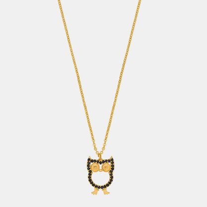 Golden Necklace with a Black and White Owl