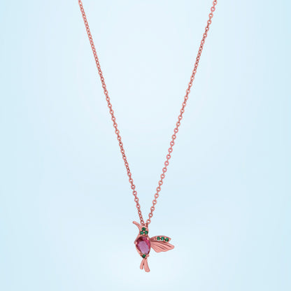 Rose Gold Necklace with a Pink Bird Pendant