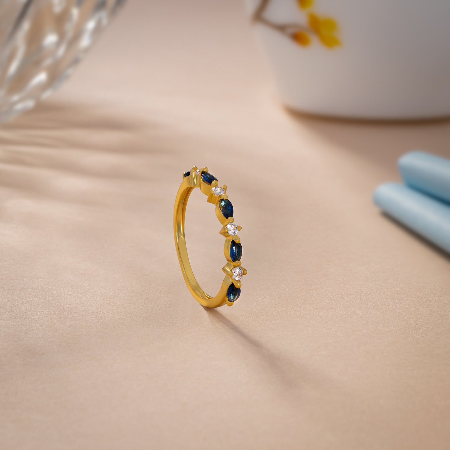 golden ring with sapphire stones