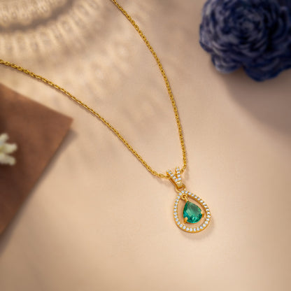 Golden Necklace with a Stone and Diamonds