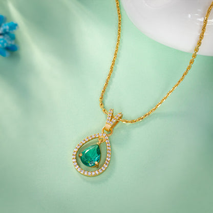 Golden Necklace with a Stone and Diamonds