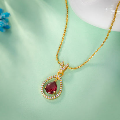 Golden Necklace with a Stone and Diamonds