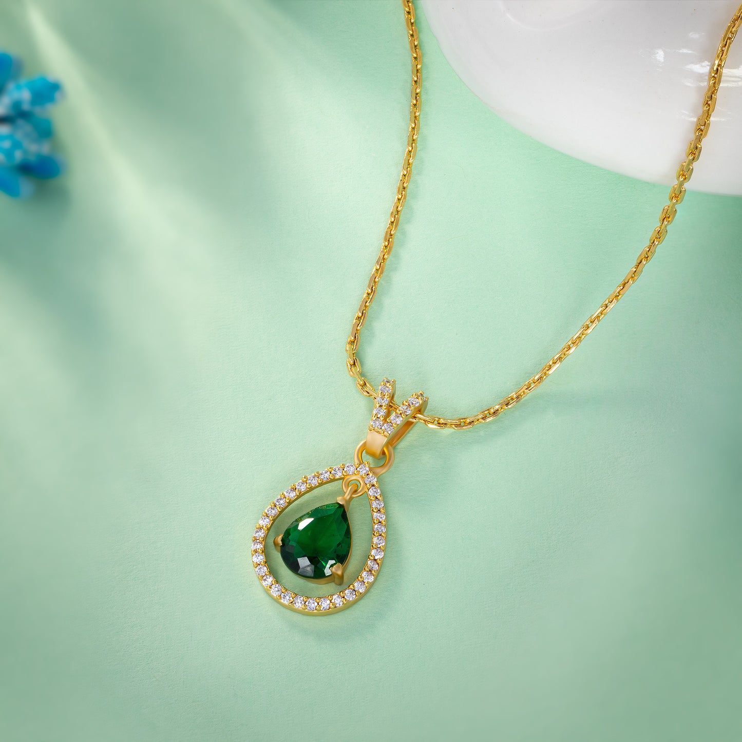 green emerald teardrop pendant