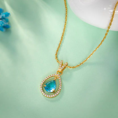 Golden Necklace with a Stone and Diamonds