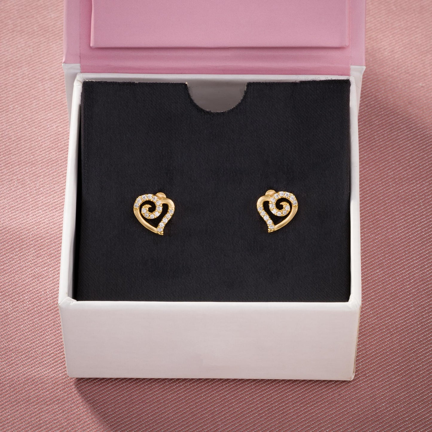 white swirl heart stud earrings