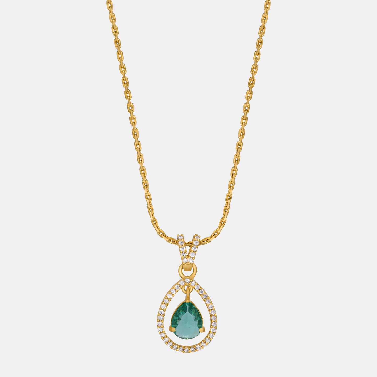 golden necklace with a stone and diamonds