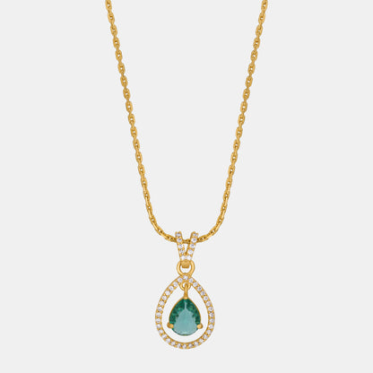 Golden Necklace with a Stone and Diamonds