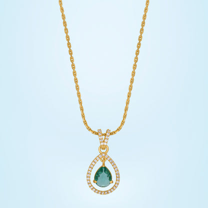 Golden Necklace with a Stone and Diamonds