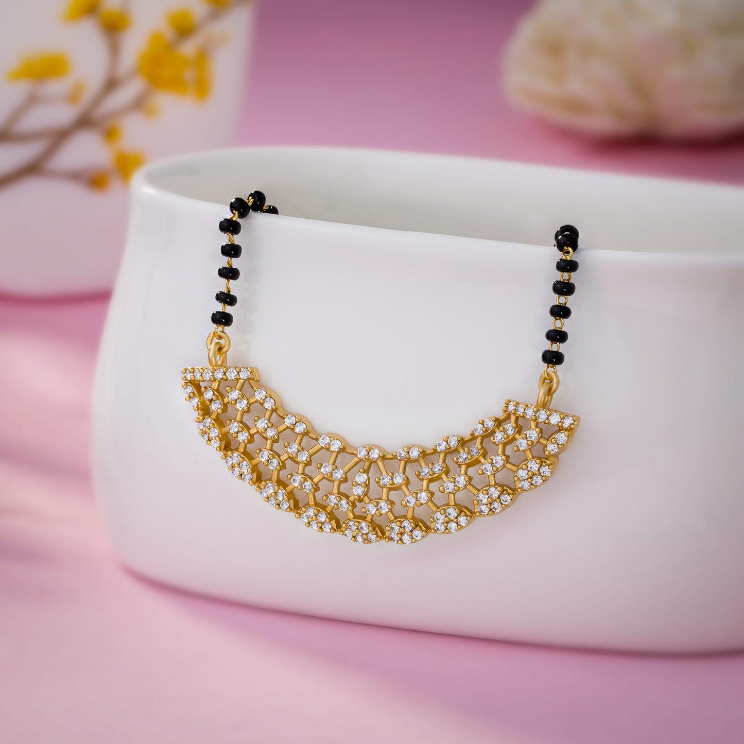 white blossom mangalsutra