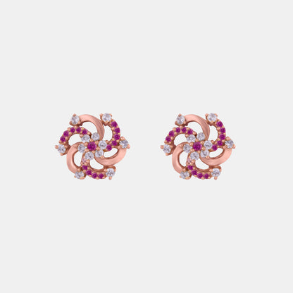 Red Diamond and Rose Gold Earrings