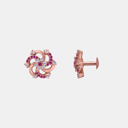 Red Diamond and Rose Gold Earrings