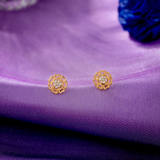 Pair of Golden Round Earrings with Diamonds