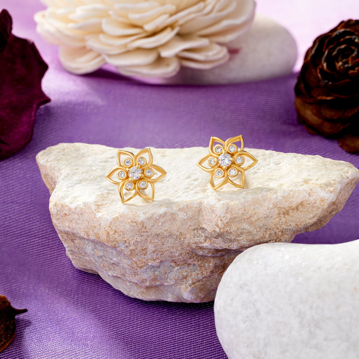 white golden bloom studs