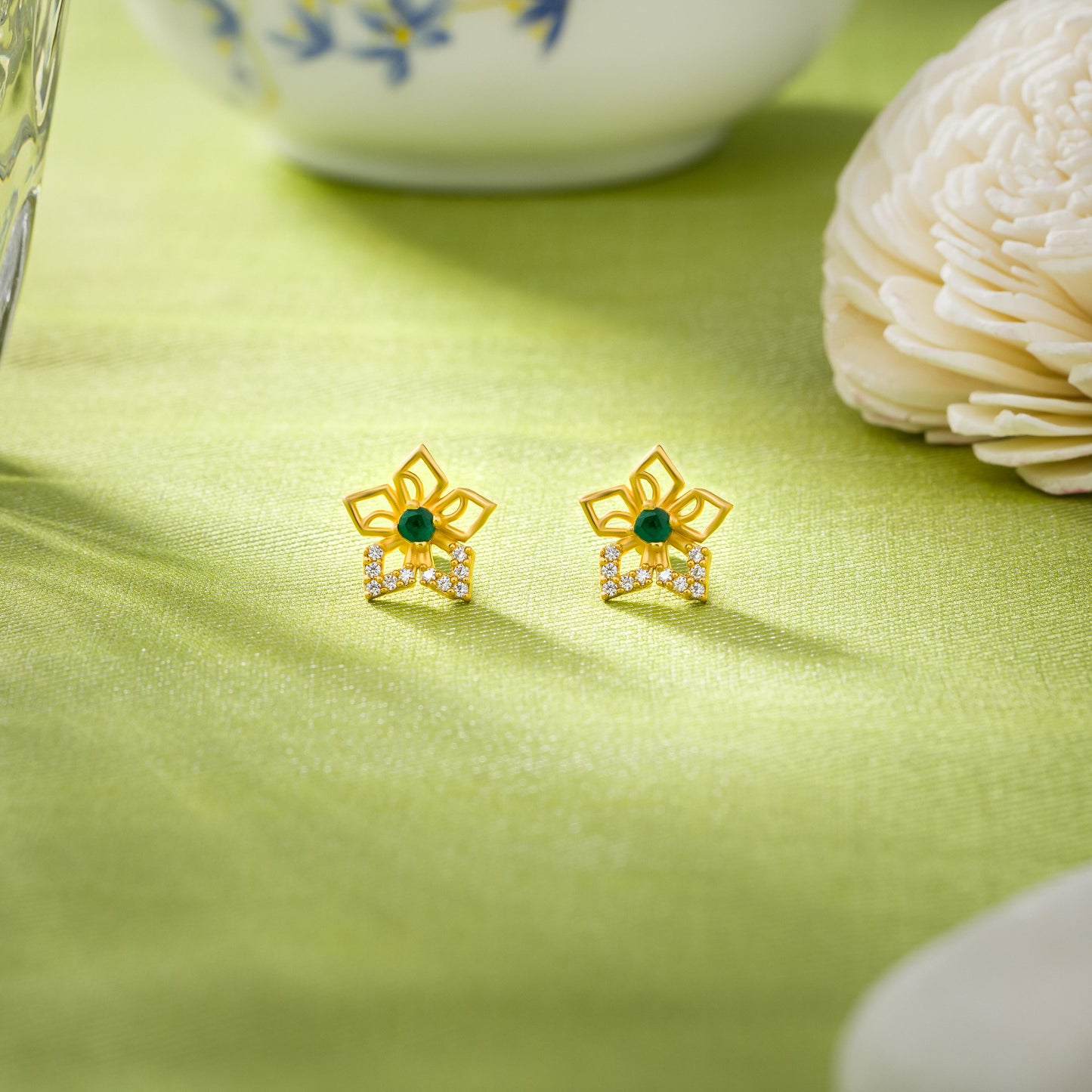 green emerald blossom earrings