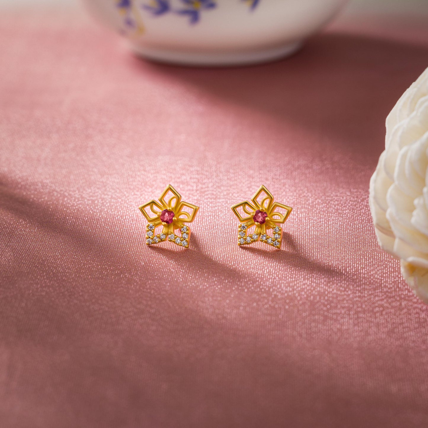 red emerald blossom earrings