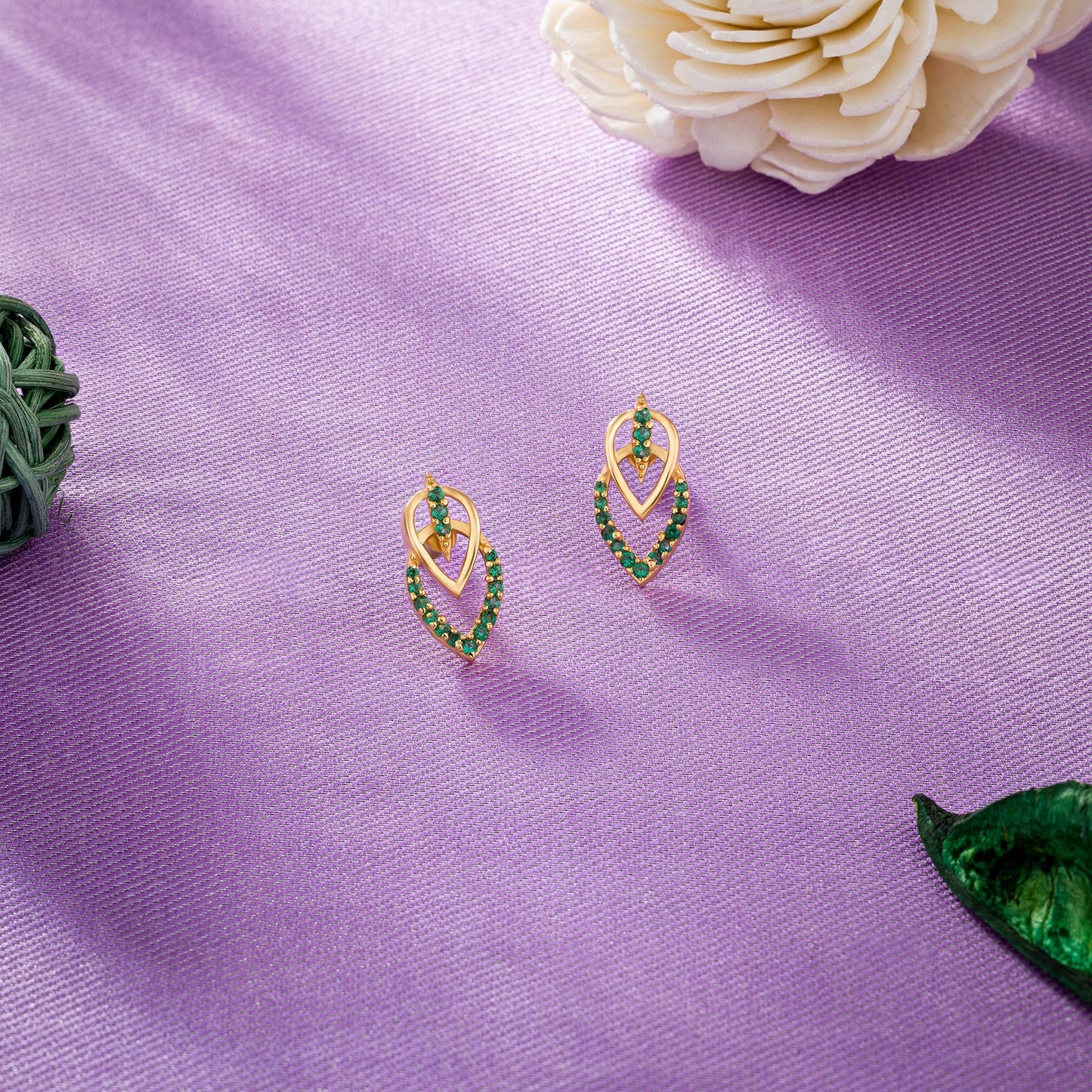 green royal sapphire leaf studs